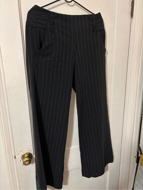 Larry Levine Black Pinstripe Wide-Leg Dress Pants